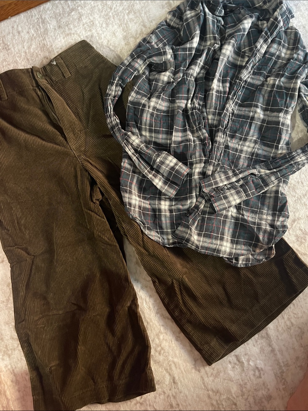 Corduroy Wide-Leg Pants in Brown & Long Sleeve Shirt